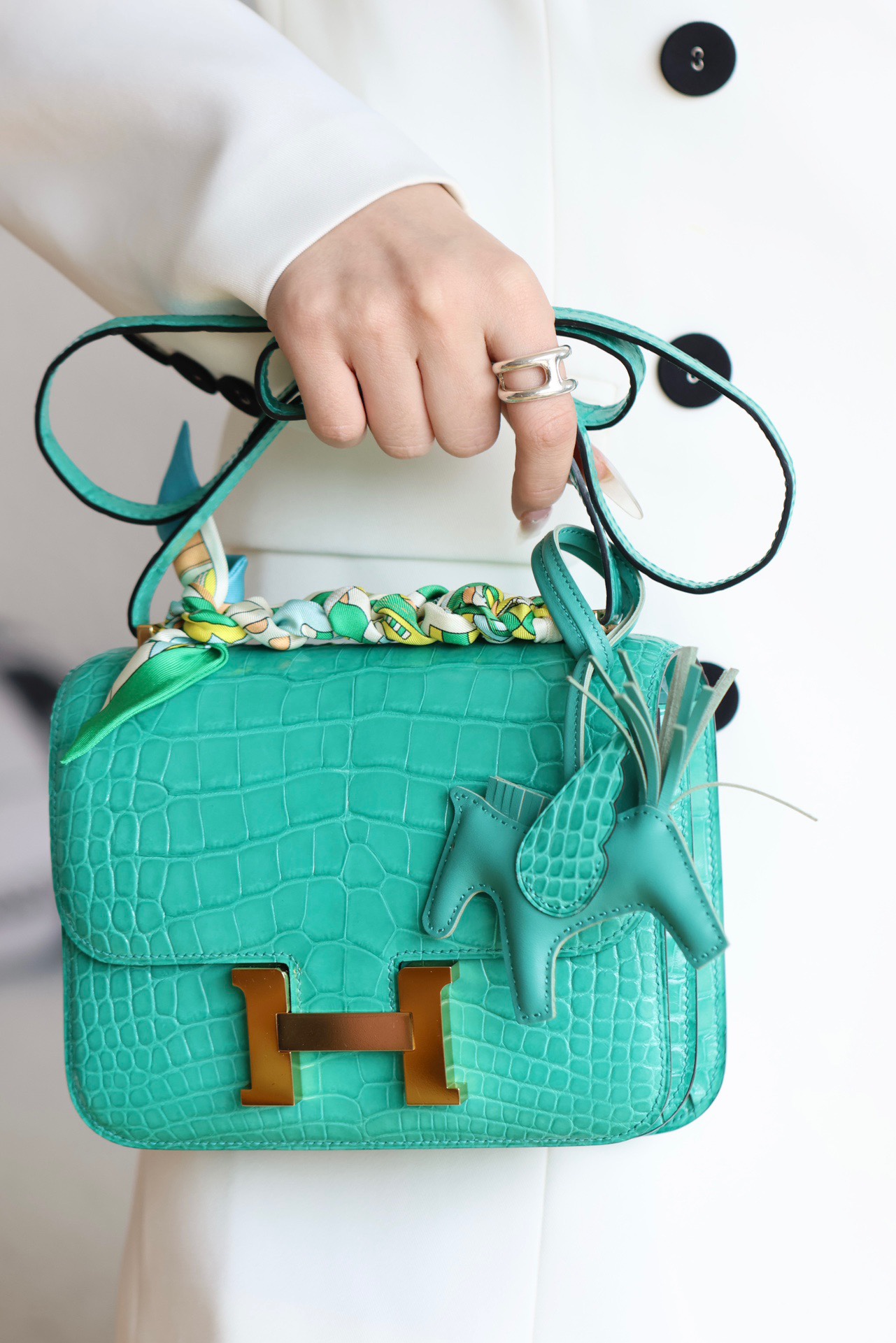 Hermes Constance 18 Mini Handmade Bag In Vert Empire Shiny Alligator Crocodile Leather